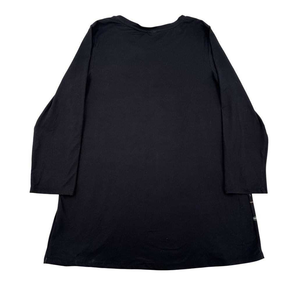 Nanu Women 1X Sun Block Black Floral Embroidered Long Sleeve Tunic Top Shirt